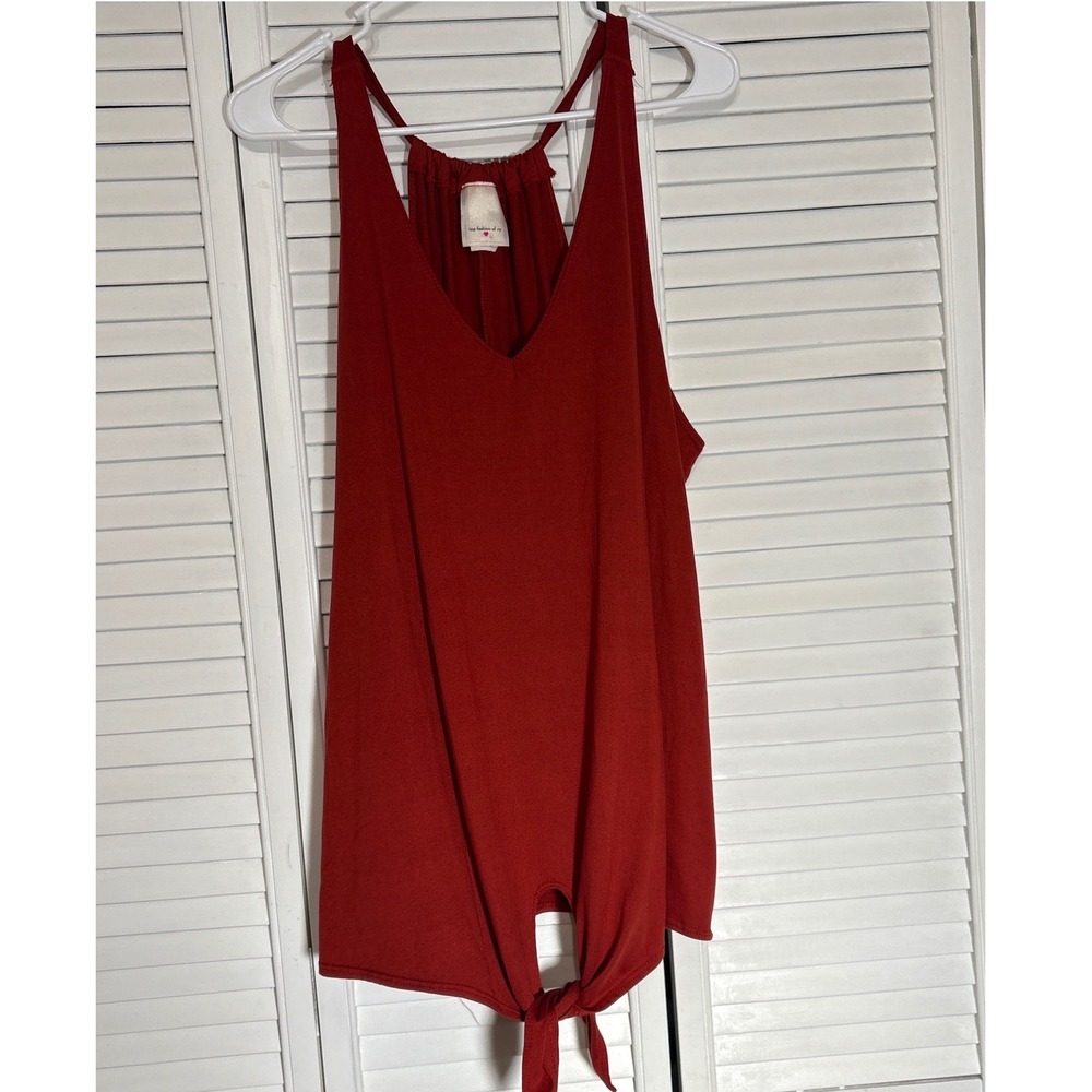 Top Fashion of NY Rust Red V-Neck Tie Front Racerback Tank Top Plus Size 1X